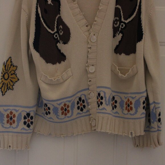 Free People x PROFOUND Oversize Floral Horses Distressed Cardigan Sz XS runs big - Picture 4 of 4